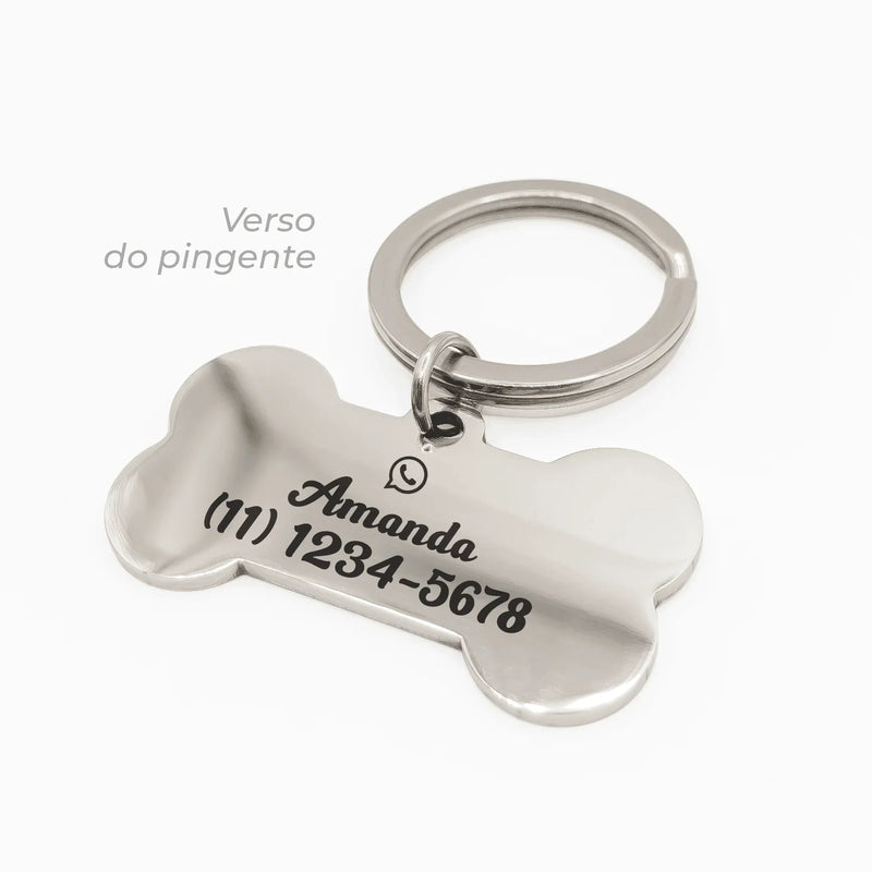 Tag de Identificação Pet Ossinho Personalizada Premium Inox